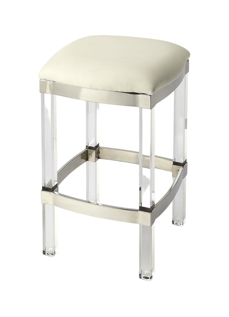 Backless Counter Height Bar Chair - White / Clear