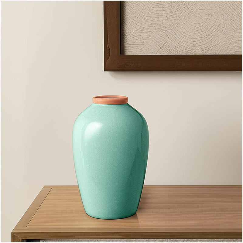 Round Table Vase - Aqua / Terra Cotta