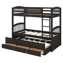 Load image into Gallery viewer, Twin over Twin Wood Bunk Bed with Trundle and Drawers, Espresso
