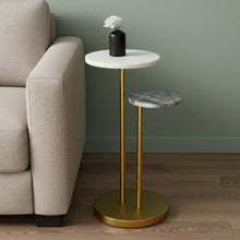 Load image into Gallery viewer, Marble Iron Round Pedestal End Table - Black / White / Gold
