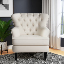 Load image into Gallery viewer, 35" Fabric Tufted Wingback Chair - Beige / Black
