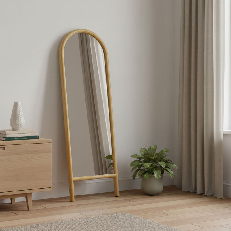64" Solid Wood Arch Leaning Framed Full Length Mirror - Natural