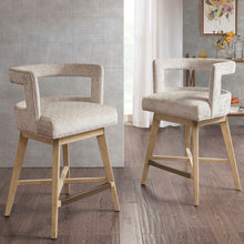 Load image into Gallery viewer, Design Swivel Counter Stool With Low Back Support Polyester And Solid Wood - Cream
