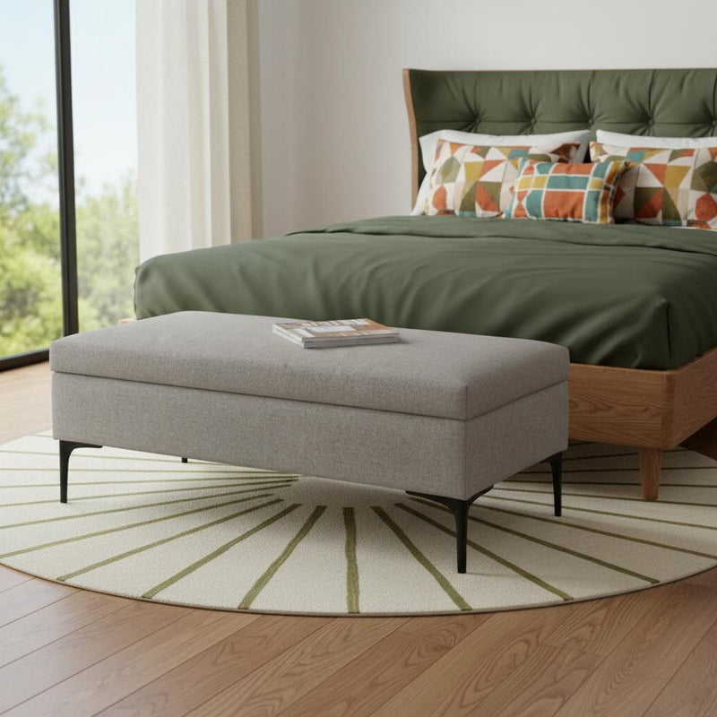 48" Upholstery Storage Ottoman - Black / Cloud
