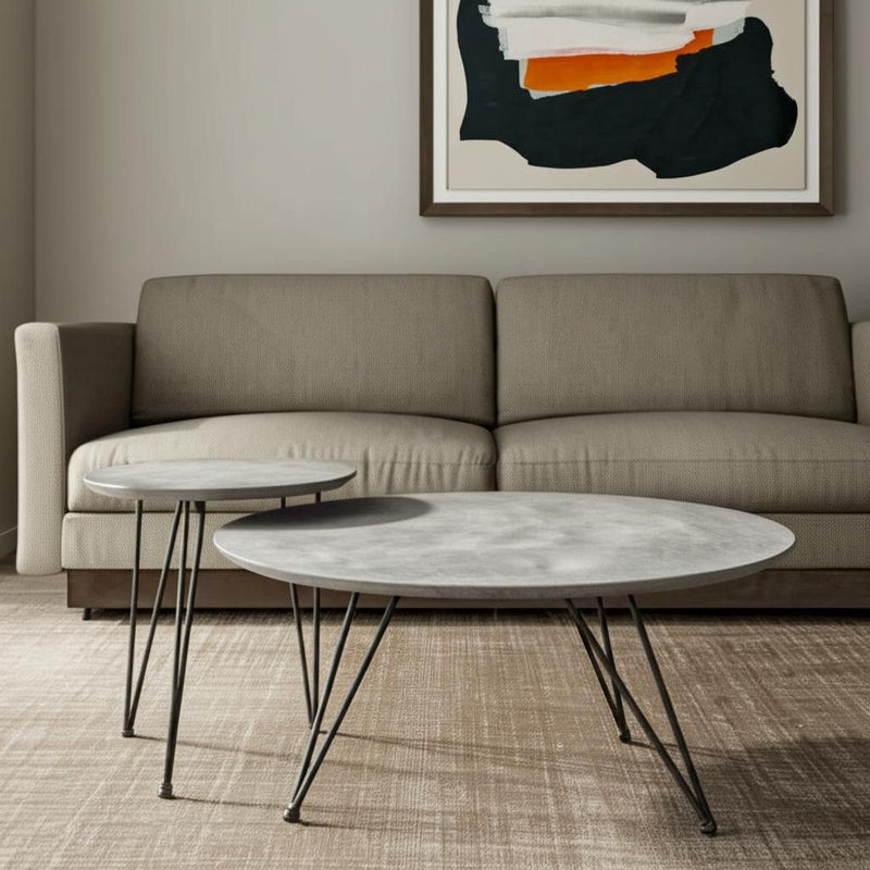 Wood And Steel Round Nested Coffee Tables (Set of 2) - Black And Gray