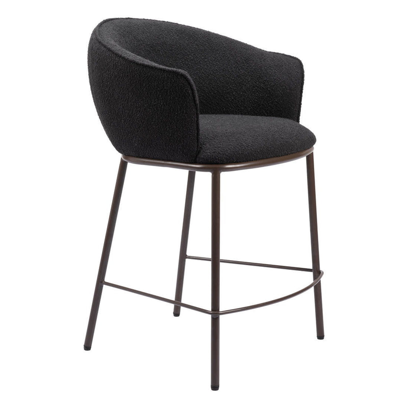 26" Shearling And Steel Counter Height Bar Chair - Black / Bronze