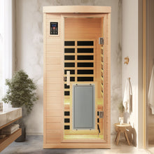 Load image into Gallery viewer, Low Emf Front Door With Heating Panel 1 People Hemlock Far Infrared Indoor Sauna Room - Natural
