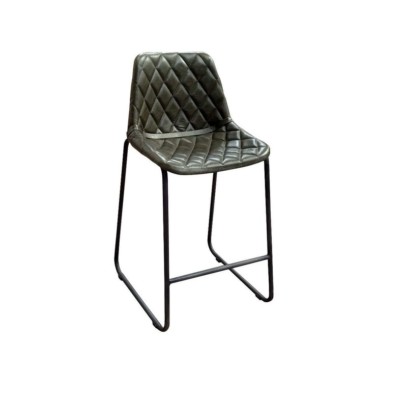 Leather Counter Height Bar Chair With Footrest 38" - Green And Black