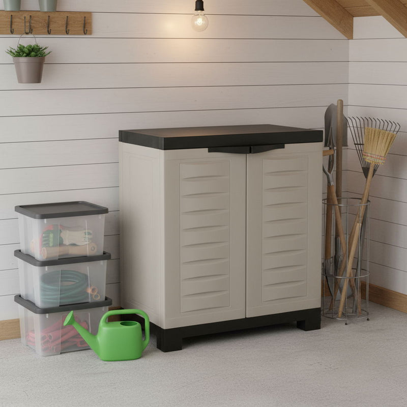 26" Heavy Duty Plastic Two Door Utility Cabinet - Black / Gray