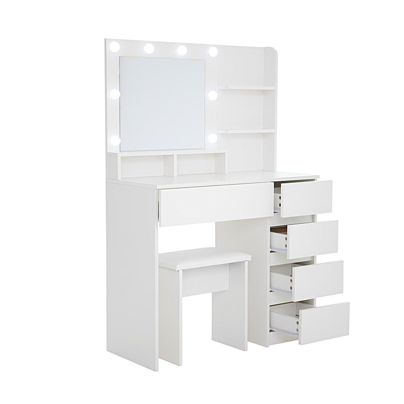 Wood Five Drawer Vanity Table - White