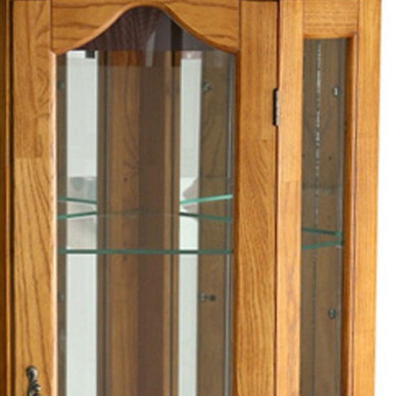 Golden Scallop Top Lighted Corner Curio Cabinet - Brown