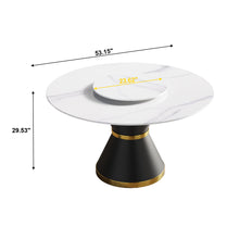 Load image into Gallery viewer, 53" Modern Artificial Stone Round Carbon Steel Base Dining Table, Can Accommodate 6 People, Artificial Stone Turntable - White / Black
