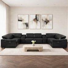 Load image into Gallery viewer, Leather Modular U Shaped 8 Piece Corner Sectional With Console - Black
