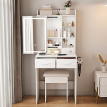 Load image into Gallery viewer, Wood Mirrored Two Drawer Vanity Table Lights - White
