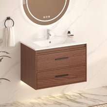 Load image into Gallery viewer, Wall Mounting Bathroom Vanity With Soft Close 2 Drawer, Sink - Reddish Brown
