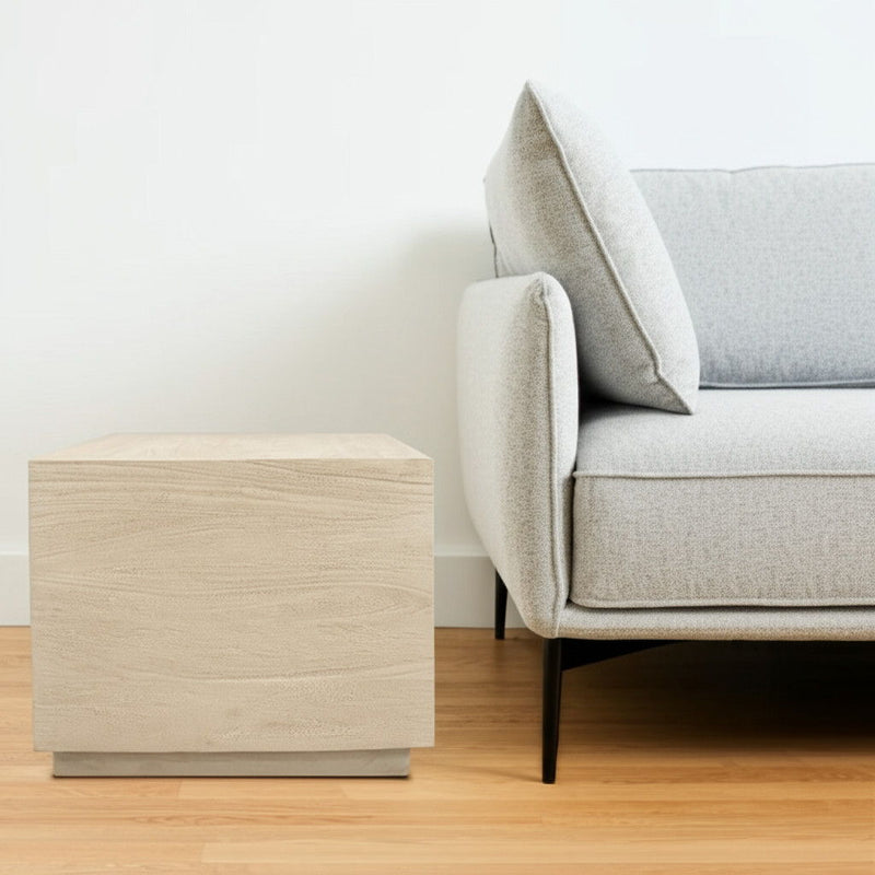 16" Distressed Solid Wood Square Block End Table - Natural