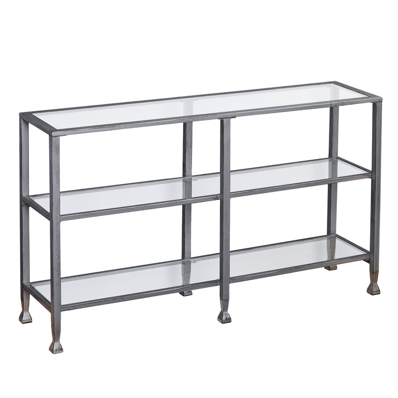 Glass Distressed Frame Console Table With Shelves - Clear / Silver