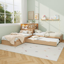 Load image into Gallery viewer, L-Shaped Bed Frame With Trundle, Built In Desk &amp; LED Lighting
