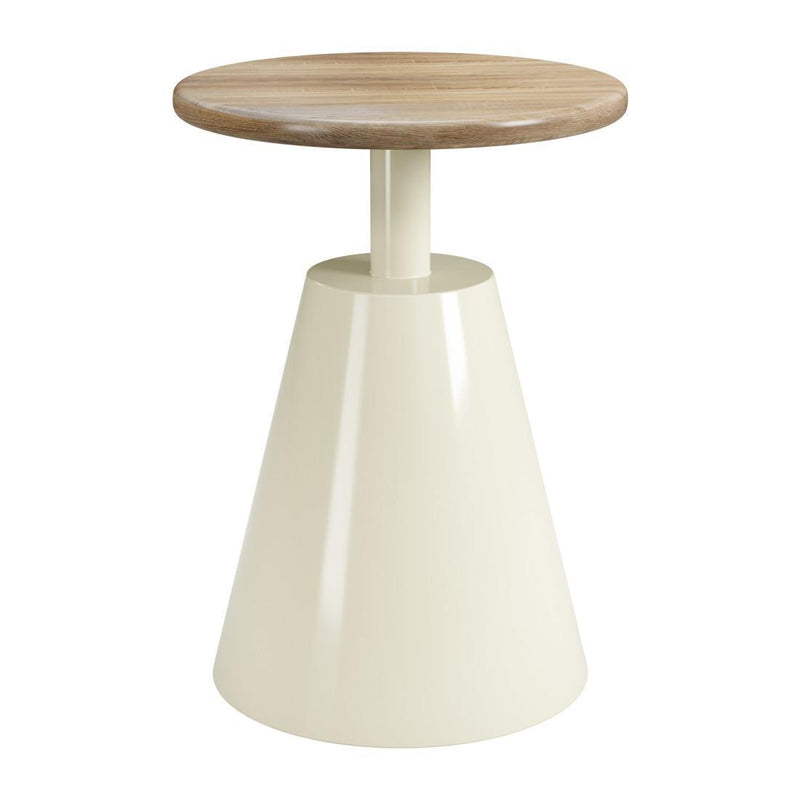 Wood And Steel Round Pedestal End Table - Natural And Ivory