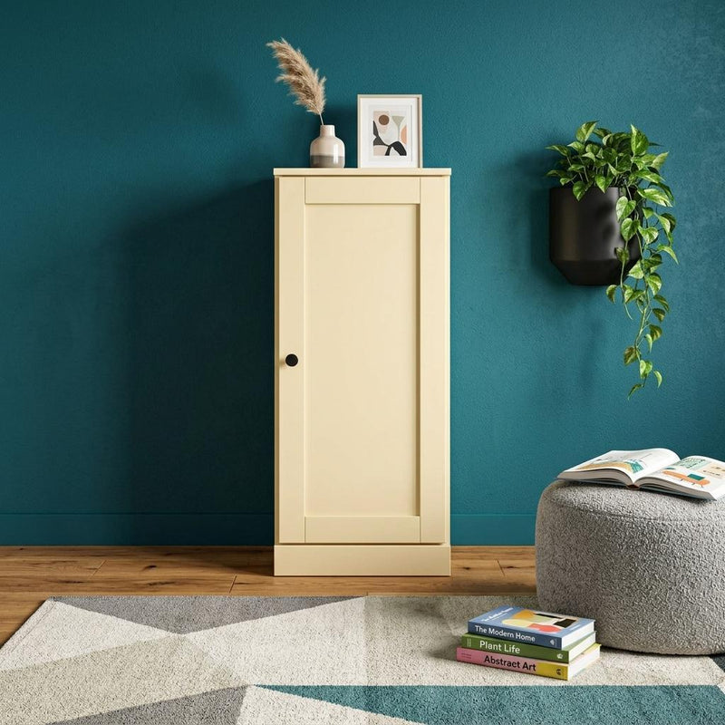 Solid Wood Adjustable Three Tier Library Bookcase With One Door - Yellow
