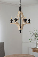 Load image into Gallery viewer, 6 Light Wood Chandelier, Hanging Light Fixture With Adjustable Chain For Kitchen, Bulb Not Included - Cream
