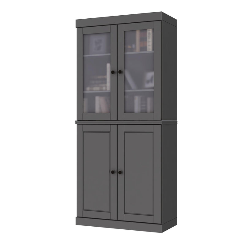 Solid Wood Adjustable Six Tier Library Bookcase With Four Doors (751449) - Gray