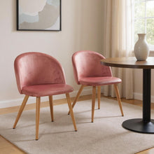 Load image into Gallery viewer, Upholstered Velvet Dining Side Chairs (Set of 2) - Pink / Oak
