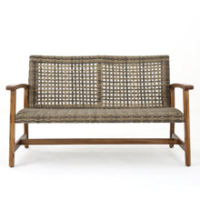 Load image into Gallery viewer, Outdoor Rattan Loveseat With Wooden Legs - Brown
