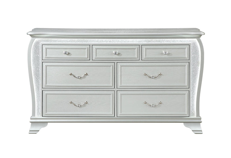 Wood Lighted Six Drawer Double Dresser (766558) - Silver