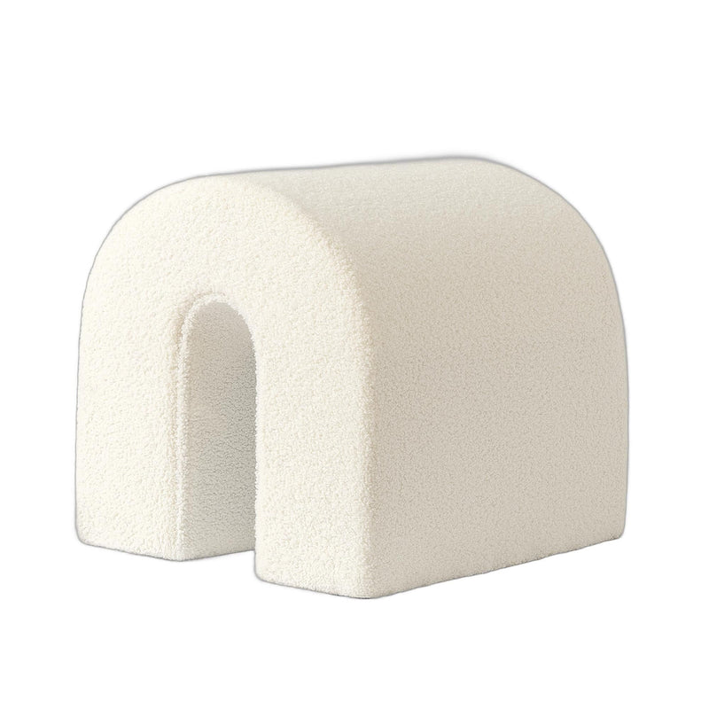Boucle Oval Footstool Ottoman - White