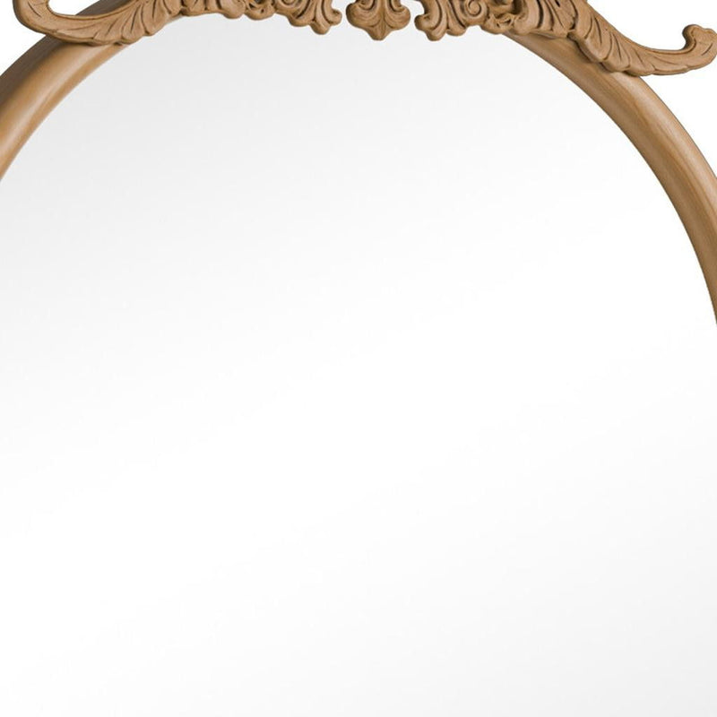 Rattan And Solid Wood Arch Ornate Framed Bathroom Vanity Mirror - Brown