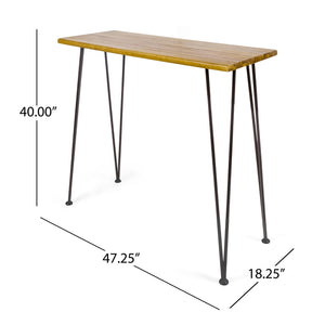 Dione Outdoor Industrial Acacia Wood Bar Set With Metal Frame And Slat Paneling - Brown