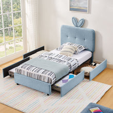 Load image into Gallery viewer, Upholstered Bed With Oversized Rabbit Ear Headboard, LED Lights &amp; 4 Storage Drawers
