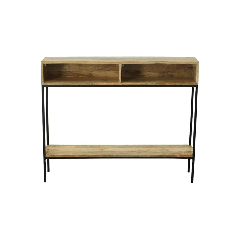 Solid Wood And Iron Console Table With Shelf - Natural And Black