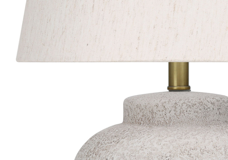 Concrete Urn Table Lamp With Abstract Empire Shade - Cream