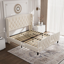 Load image into Gallery viewer, Queen Size Bed Frame, Modern Upholstered Platform Bed with Wingback Headboard, Velvet Bed Frame with Wood Slat Support, Easy Assembly, No Box Spring Needed(White, Queen)
