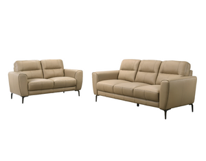 Taupe Color Top Grain Leather 2pc Sofa Set Sofa And Loveseat Contemporary Living Room Furniture Full Leather Couch