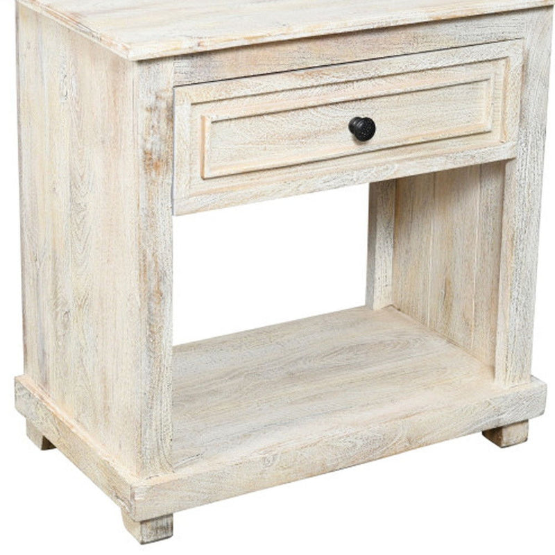 28" Solid Wood Distressed One Drawer Nightstand - White