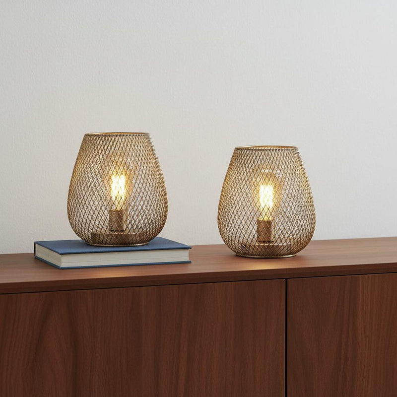 Pierced Geometric Cordless Lantern Lamps (Set of 2) - Silver