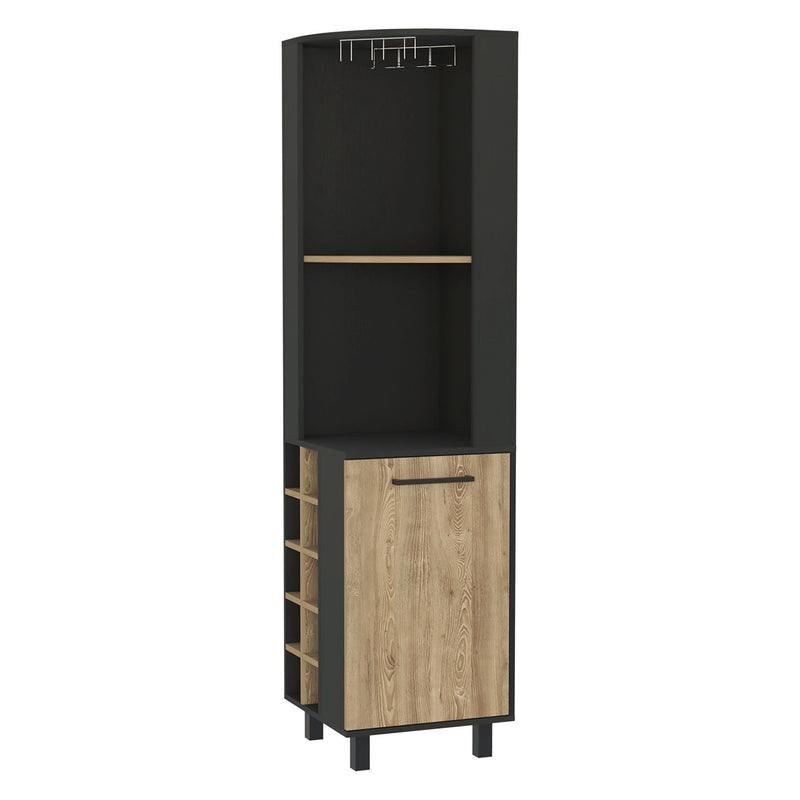 Wood Corner Bar Cabinet With Single Door - Black / Natural