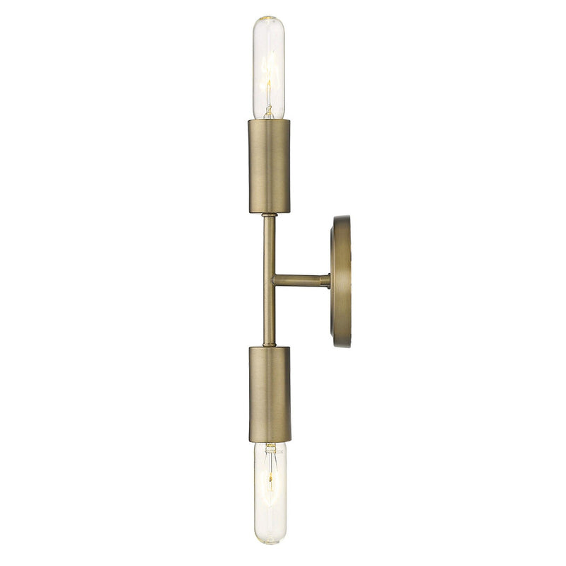 Two Light Dull Narrow Bulb Wall Light - Gold
