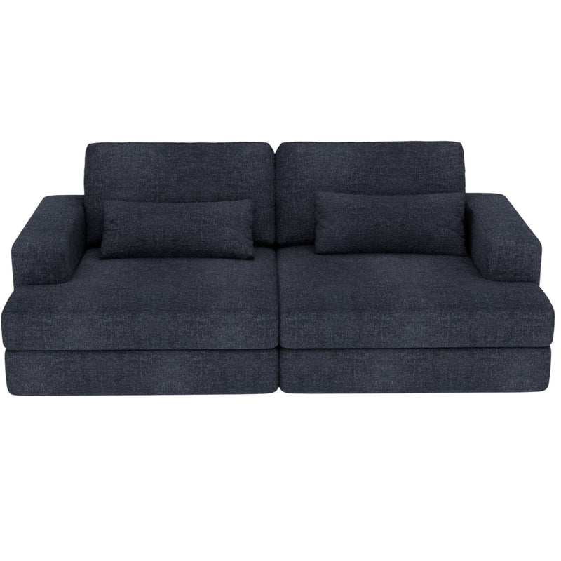 Chenille Modular Stainless Steel Sleeper Sofa With Toss Pillows - Blue