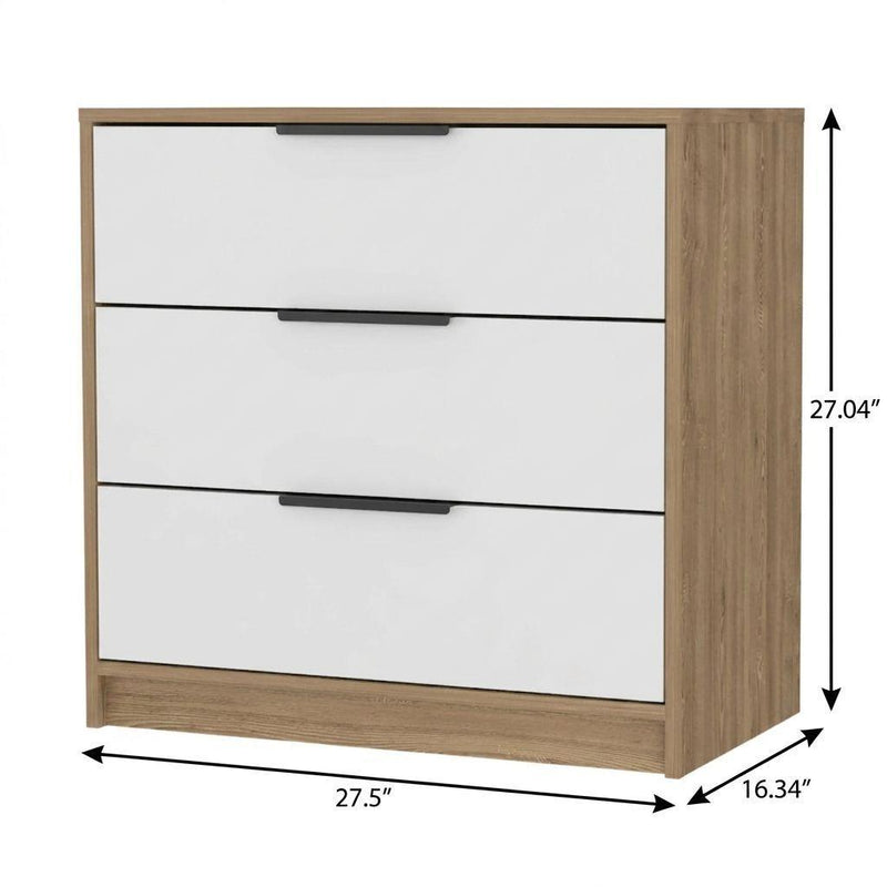 Wood Three Drawer Dresser - Oak And White
