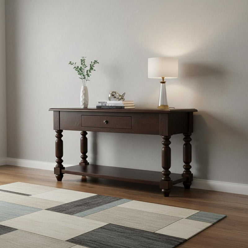 Solid Wood Solid Console Table With Shelf With Drawer (723404) - Brown