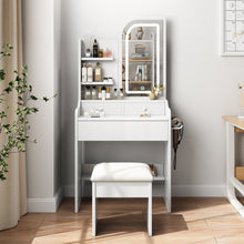 Load image into Gallery viewer, Fashion Vanity Desk With Mirror And Lights For Makeup, Hair Dryer Holder And Chair, Adjustable Lighting - White
