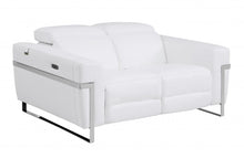 Load image into Gallery viewer, Italian Leather Power Reclining Loveseat - White / Silver
