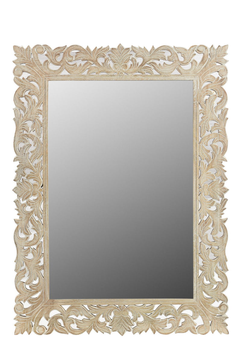47" Antiqued Solid Carved Scrollwork Accent Mirror - White
