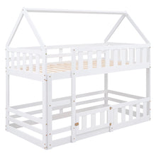 Load image into Gallery viewer, Twin over Twin House Bunk Bed with Fence and Door, White
