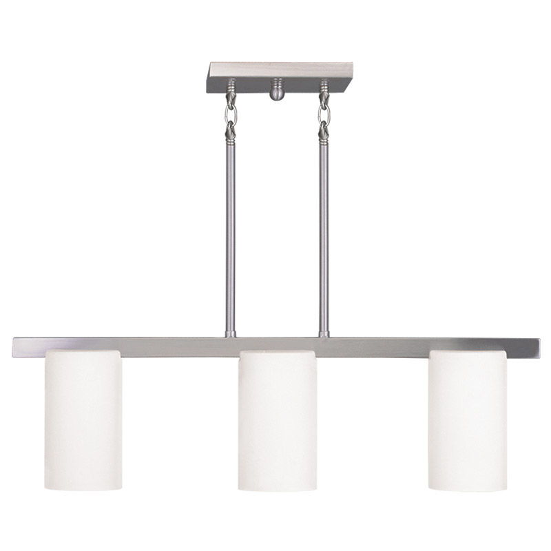 Three Light Metal Dimmable Chandelier With Shades - Nickel / White