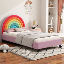 Load image into Gallery viewer, Rainbow Design Upholstered Twin Platform Bed Cute Style Princess Bed For Boys &amp; Girls, Teens - Colorful / Pink
